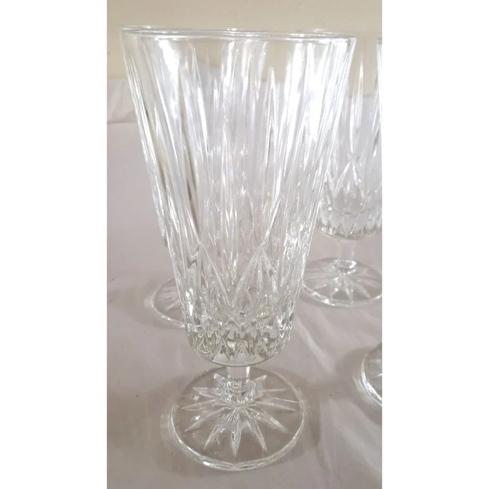 Godinger Caitlin Crystal Glasses Set of 4 Ice Tea Water Goblet Footed 7 3/4